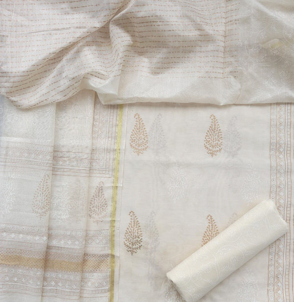 Designer Block Print Chanderi Silk Suit set (CHA330) - ShalviFashion