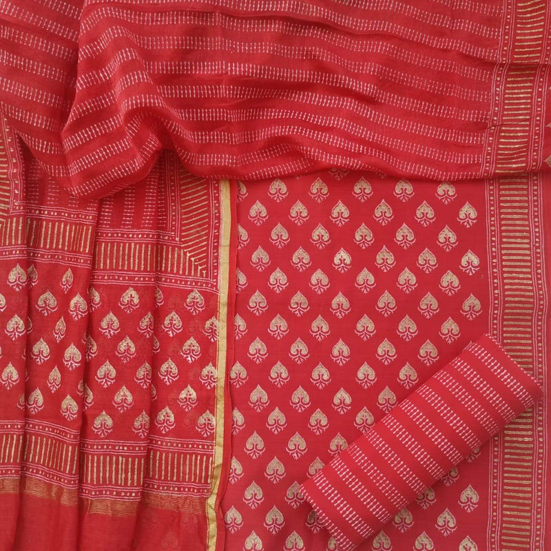 Exclusive Block Print Chanderi Silk Suit set (CHA331) - ShalviFashion