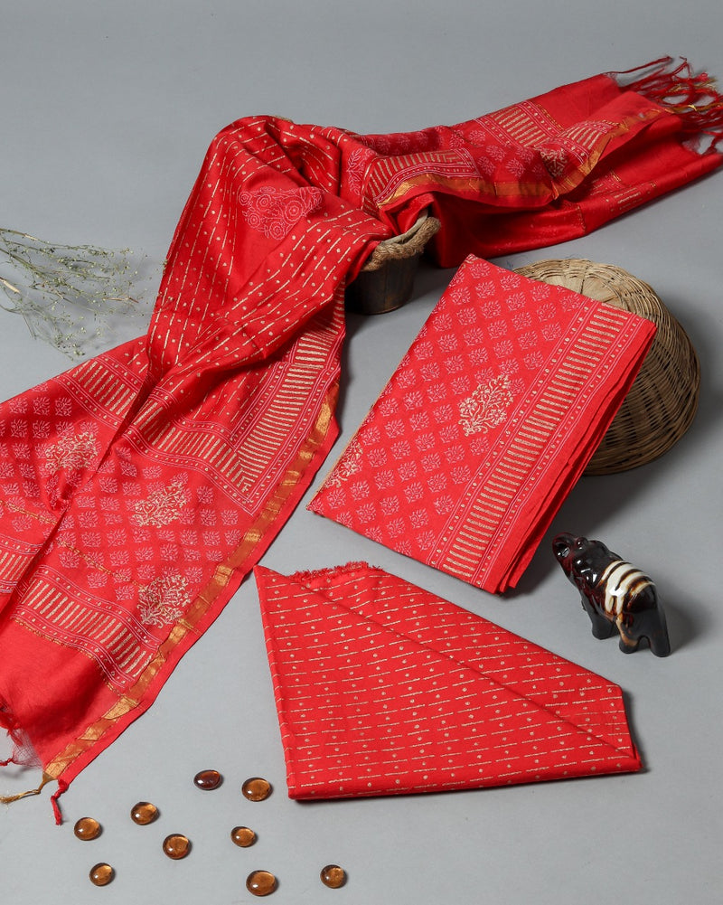 Shalvi's Block Print Chanderi Silk Suit set (CHA332) - ShalviFashion