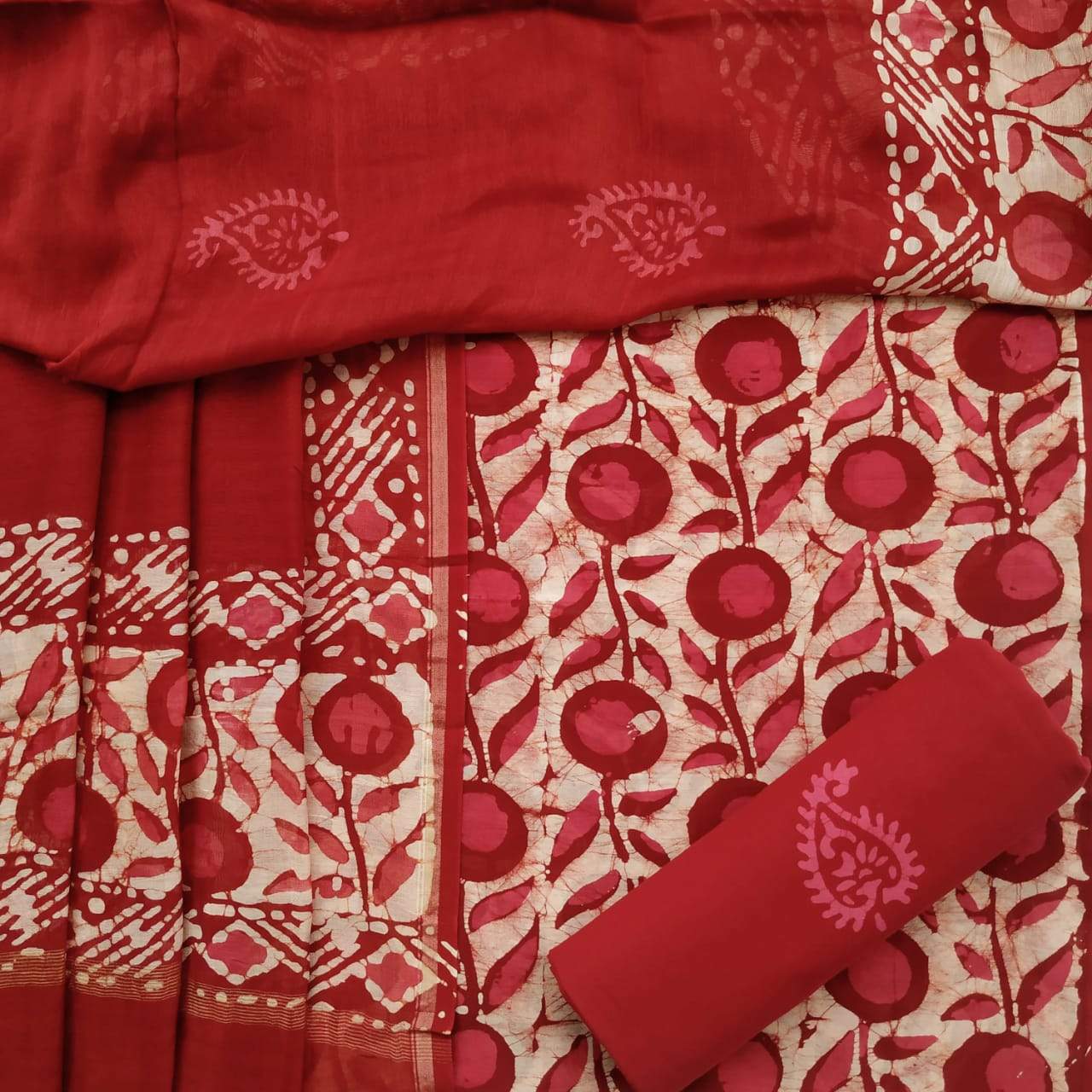 Tradtional Batik Print Chanderi Silk Suit set (CHA333) - ShalviFashion