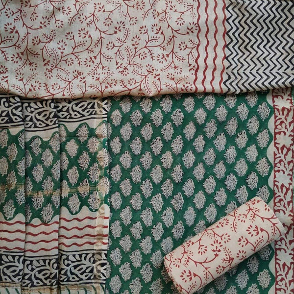 Shop Unstitched Hand Block Print Chanderi Silk Suit sets (CHA350)