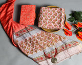 Shop Unstitched Hand Block Print Chanderi Silk Suit sets (CHA351)