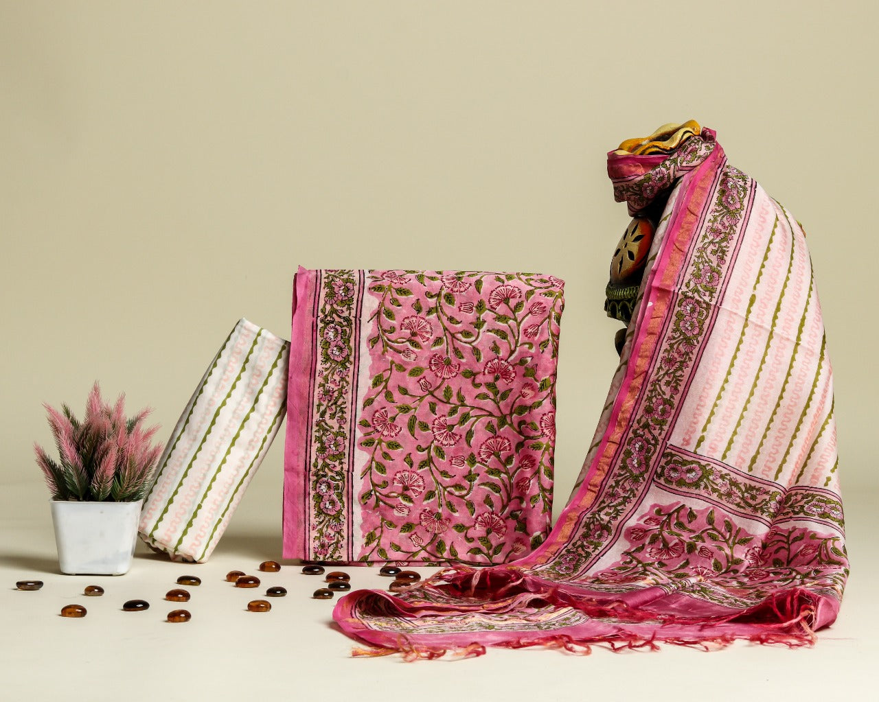 Floral Print Chanderi Silk Suit with Chanderi Dupatta (CHA372)