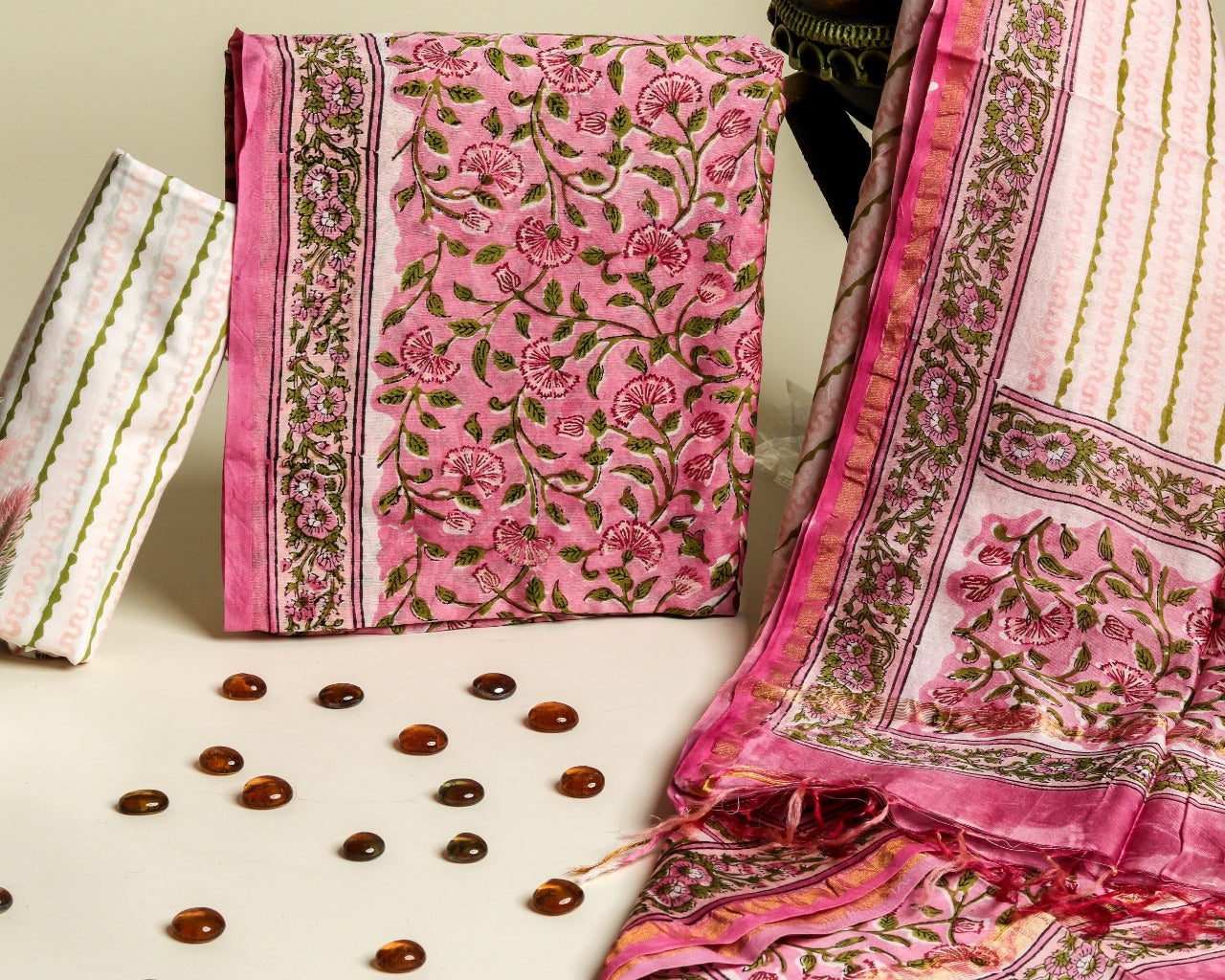 Floral Print Chanderi Silk Suit with Chanderi Dupatta (CHA372)