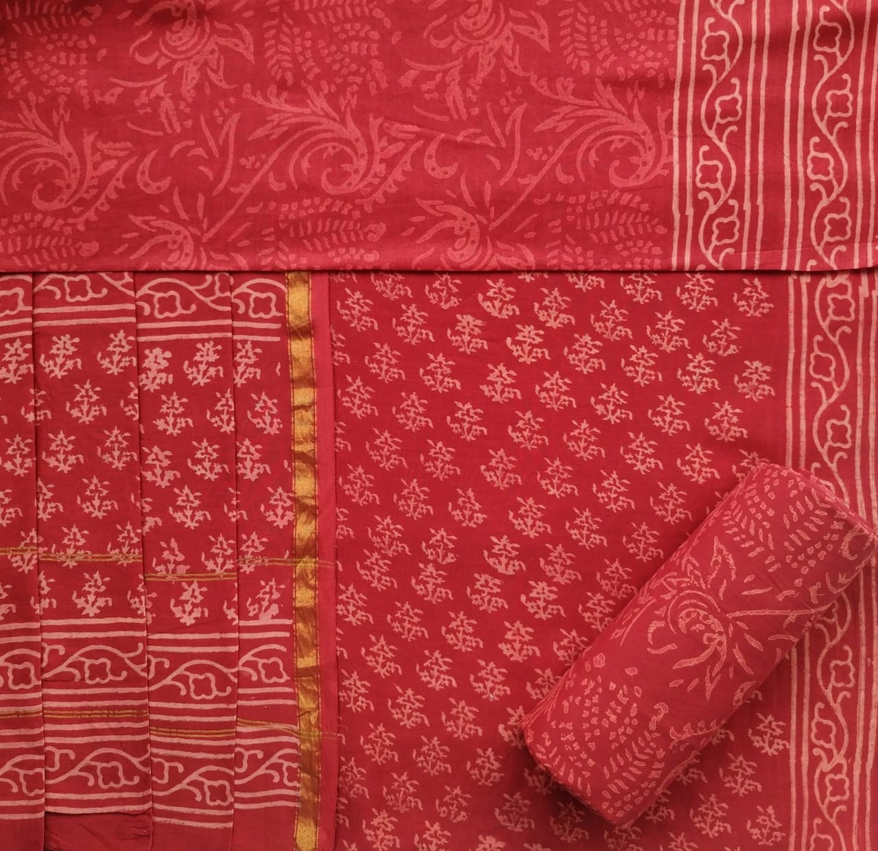 Exclusive Hand Block Print Chanderi Silk Suit Set (CHA373)