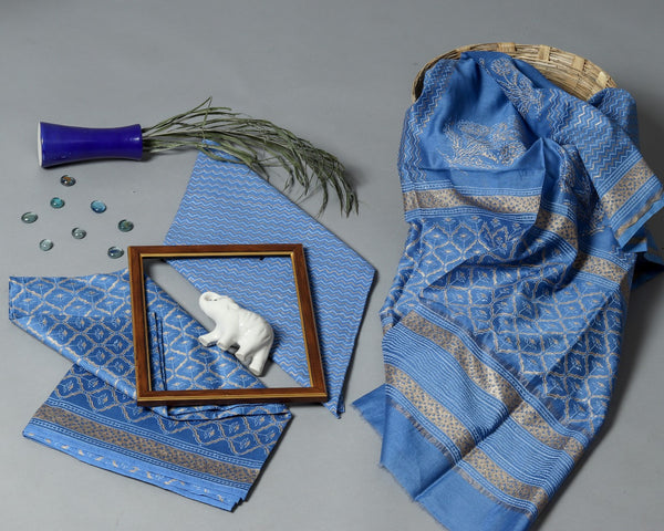 Traditional Block Print Chanderi Silk Suit set (CHA391)