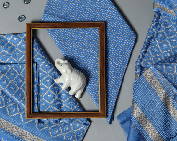 Traditional Block Print Chanderi Silk Suit set (CHA391)