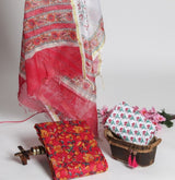Elegant Hand Block Floral Jaal Print Chanderi Silk Suit set (CHA392)