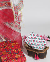 Elegant Hand Block Floral Jaal Print Chanderi Silk Suit set (CHA392)