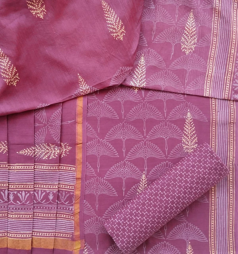 Exclusive Hand Block Print Chanderi Silk Suit set (CHA429)