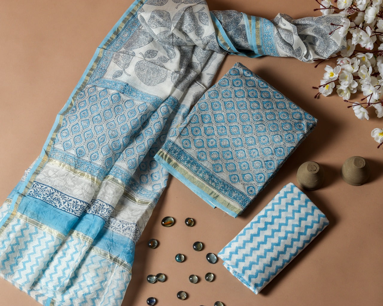 Designer Hand Block Print Chanderi Silk Suit Set (CHA434)