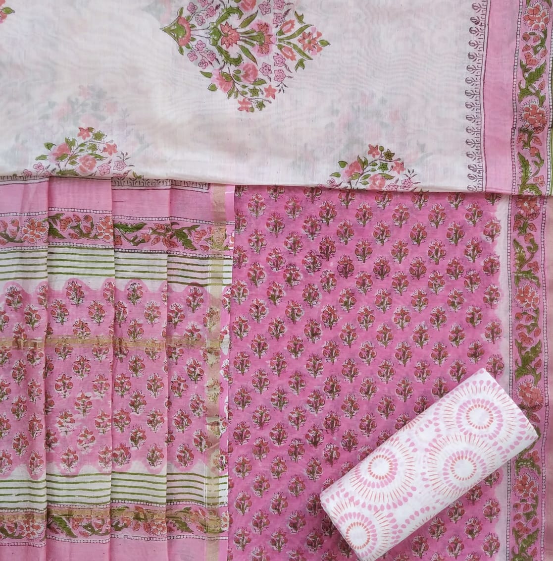 Shop Unstitched Hand Block Print Chanderi Silk Suit sets online (CHA440)