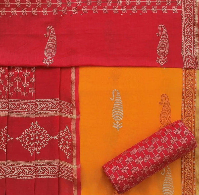 Exclusive Hand Block Print Chanderi Silk Suit set (CHA442)