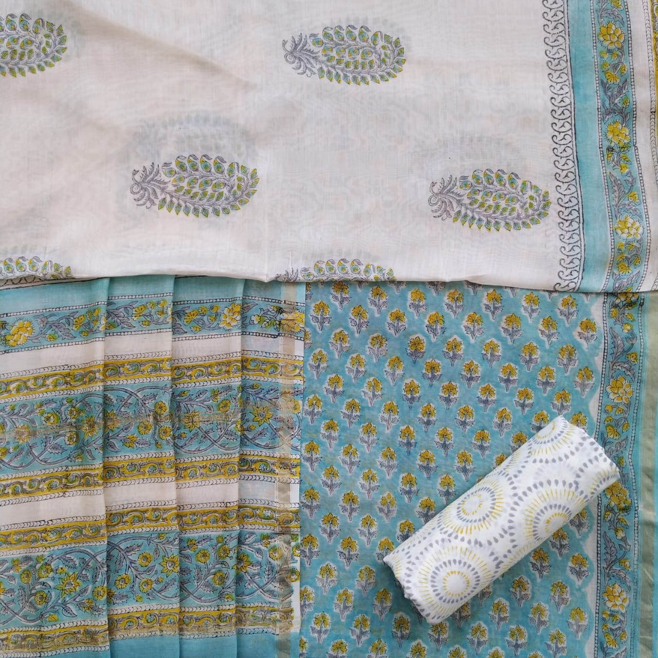 Shop Unstitched Hand Block Print Chanderi Silk Suit sets (CHA446)