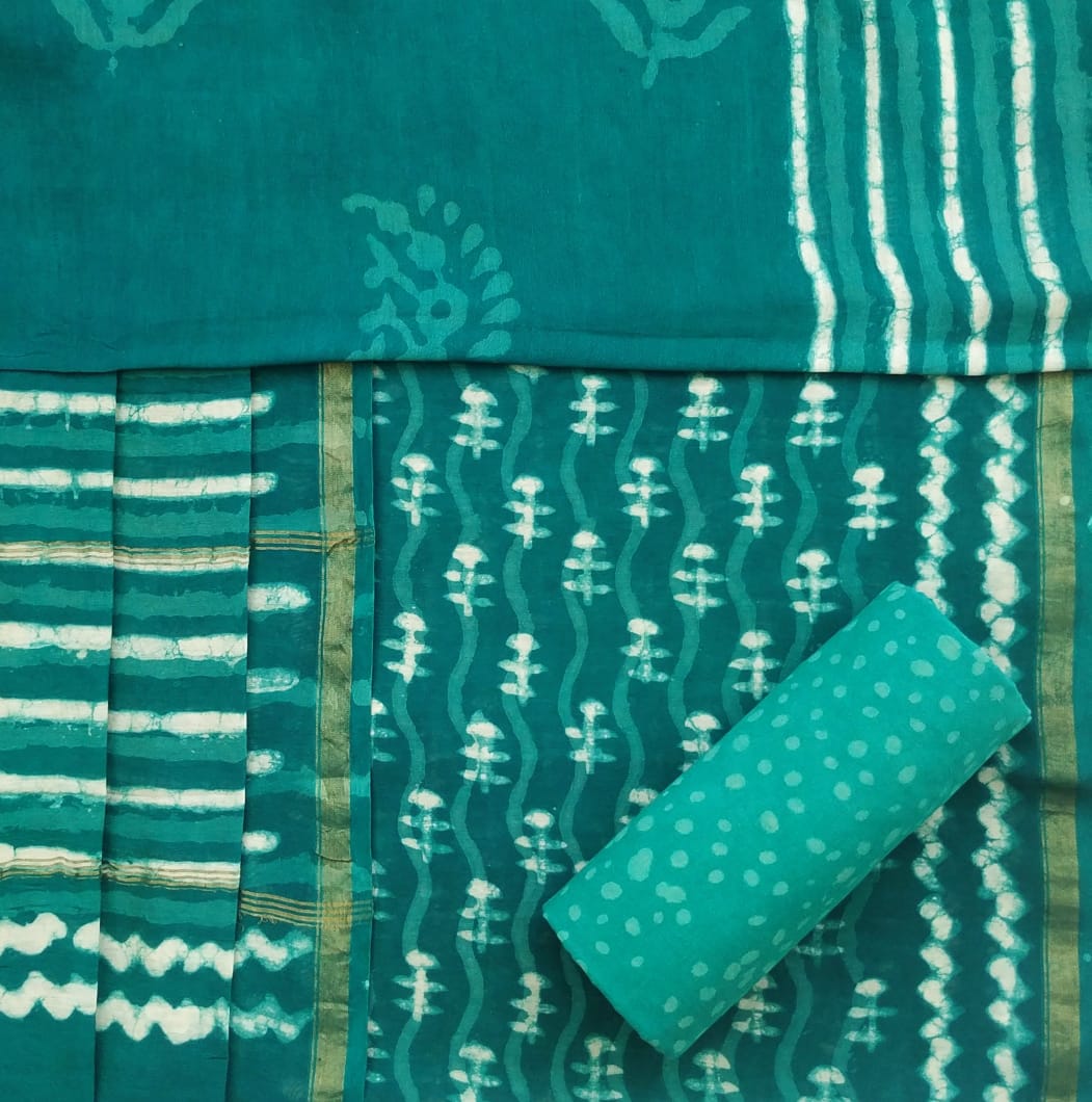 Shop Unstitched Hand Block Print Chanderi Silk Suit Sets (CHA475)