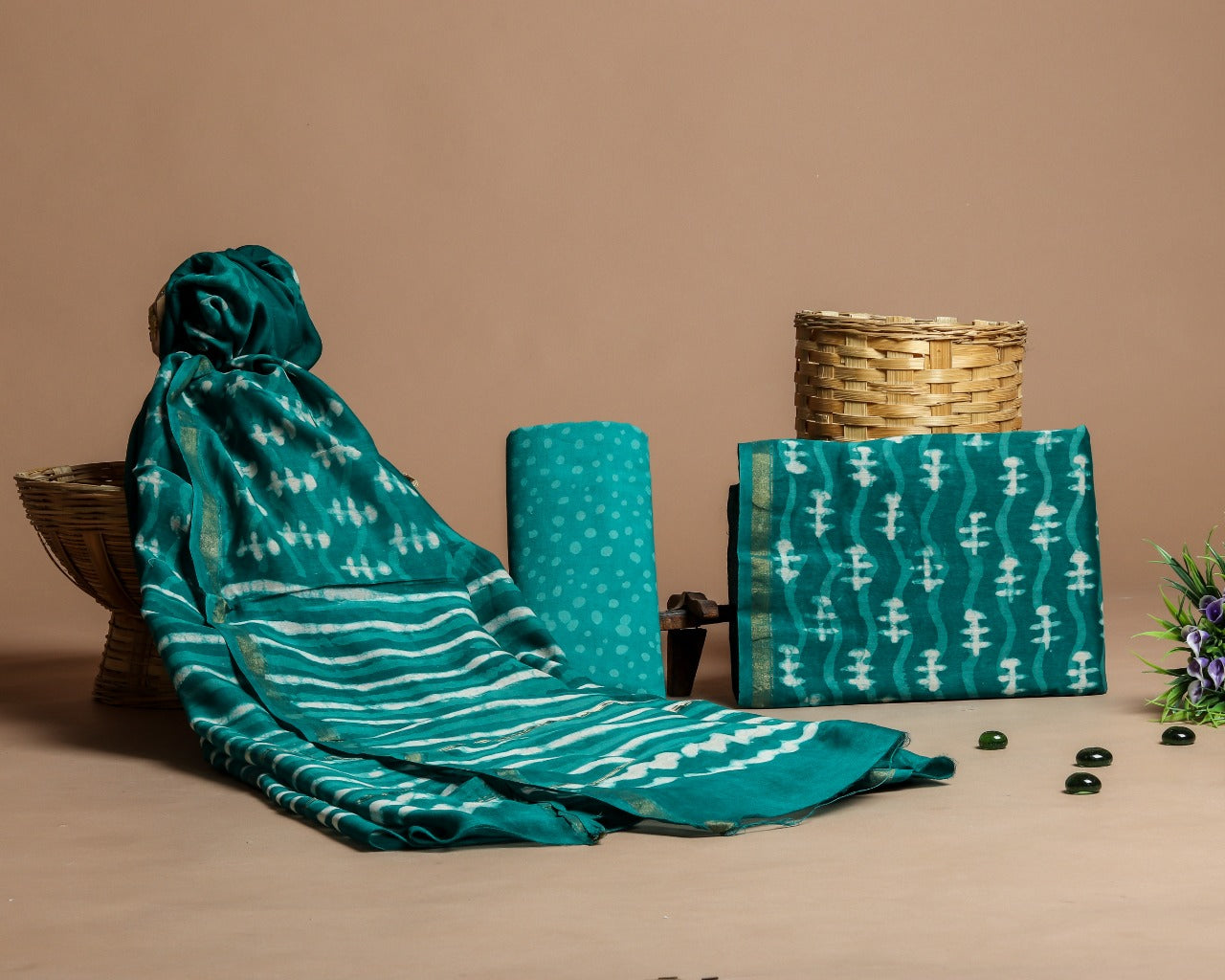 Shop Unstitched Hand Block Print Chanderi Silk Suit Sets (CHA475)