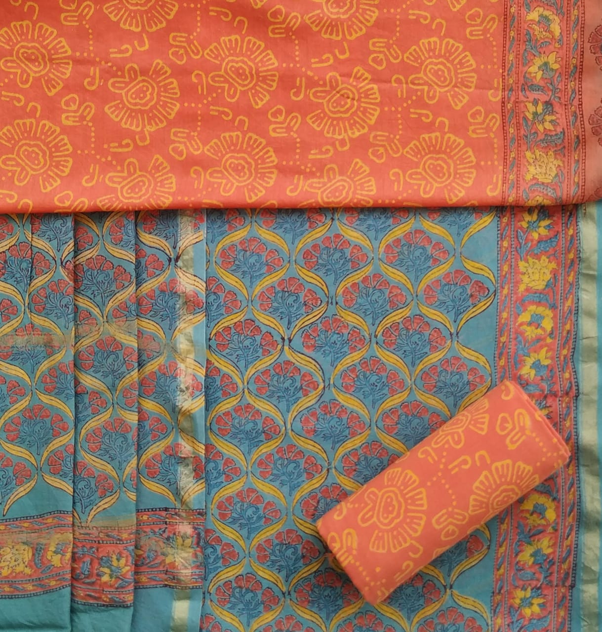 Shop Unstitched Hand Block Print Chanderi Silk Suit Sets (CHA480)