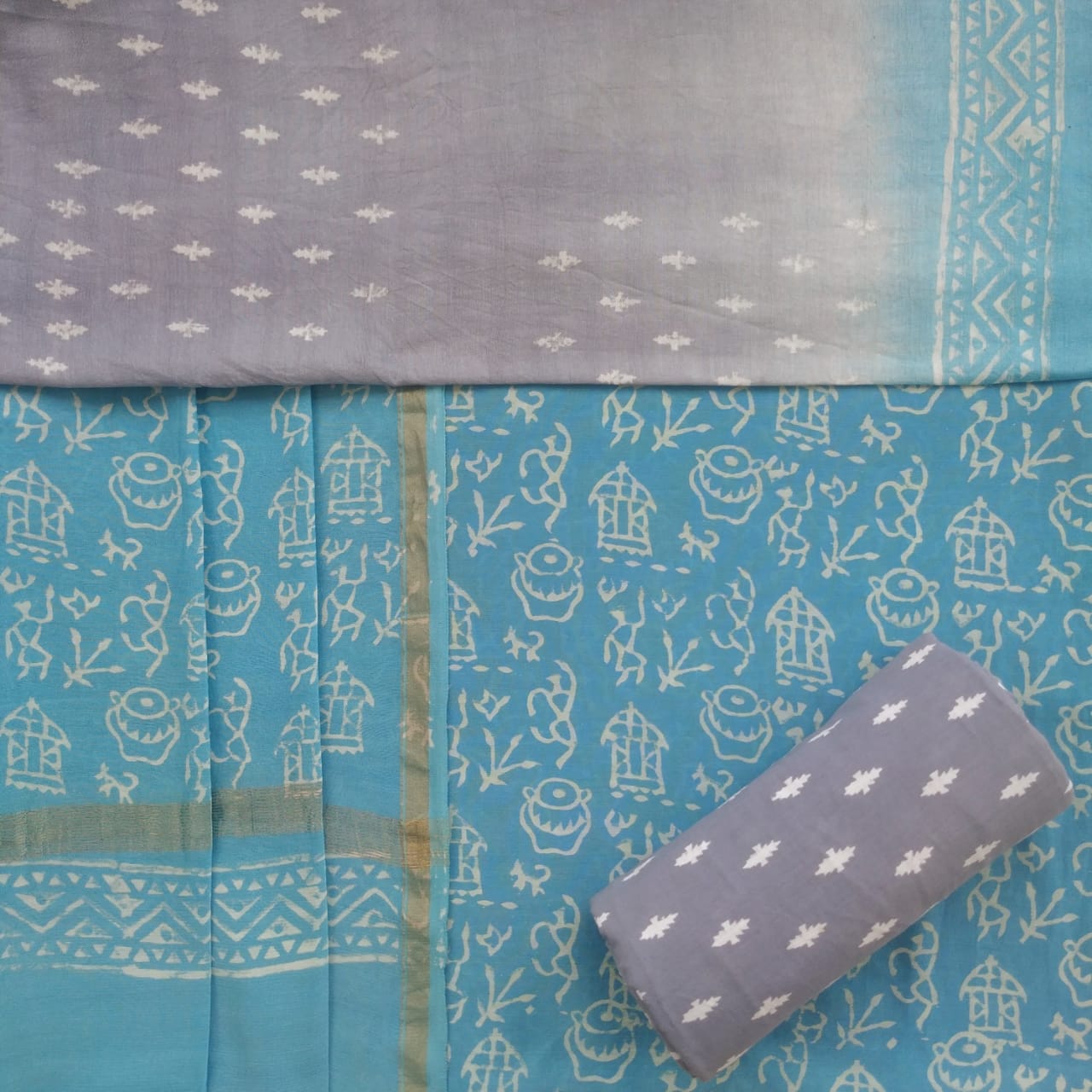 Shop Unstitched Hand Block Print Chanderi Silk Suit Sets online (CHA482)