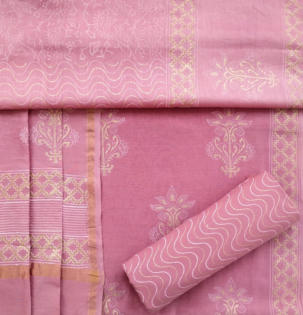 Shop Unstitched Hand Block Print Chanderi Silk Suit Sets (CHA485)