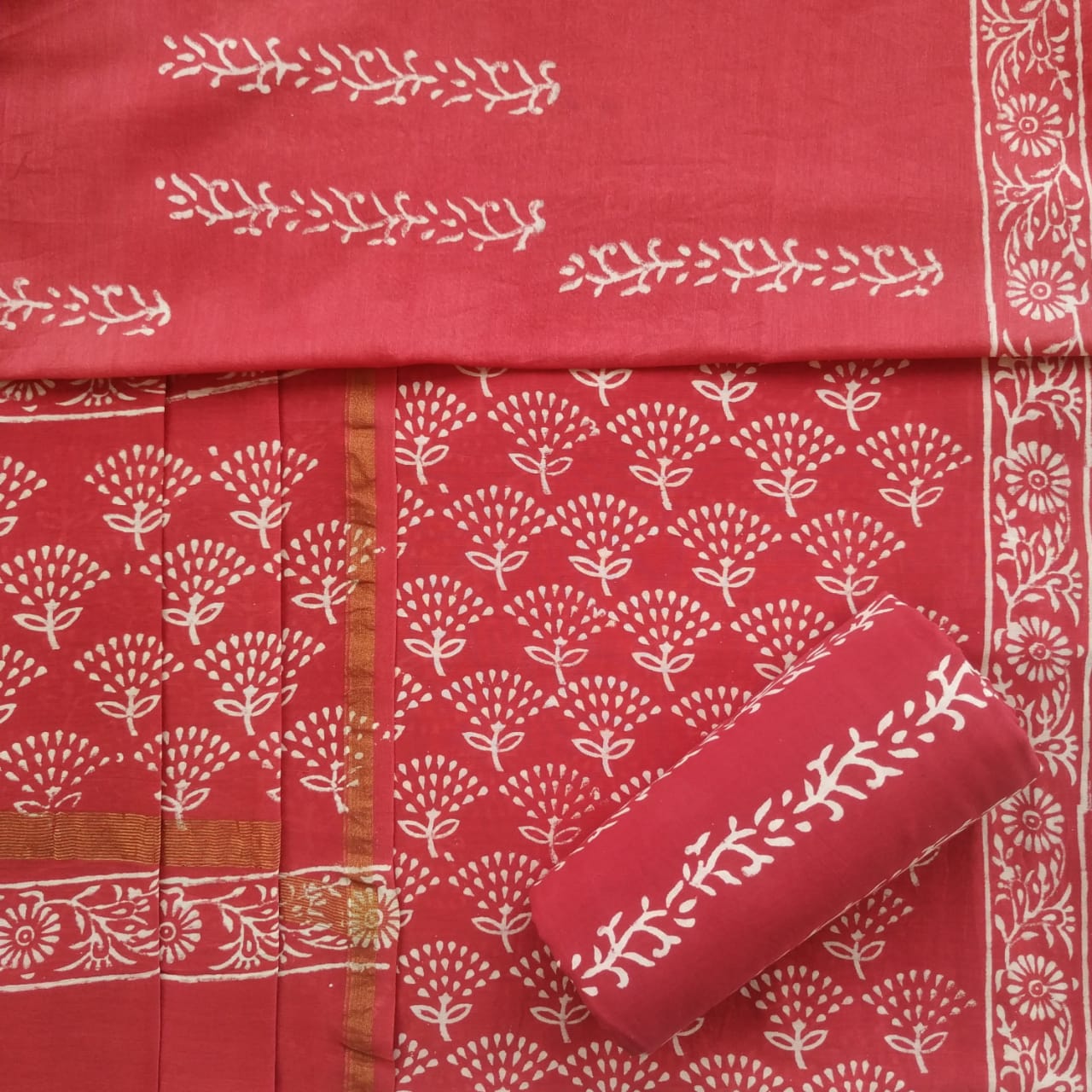 Shop Unstitched Hand Block Print Chanderi Silk Suit Sets (CHA489)