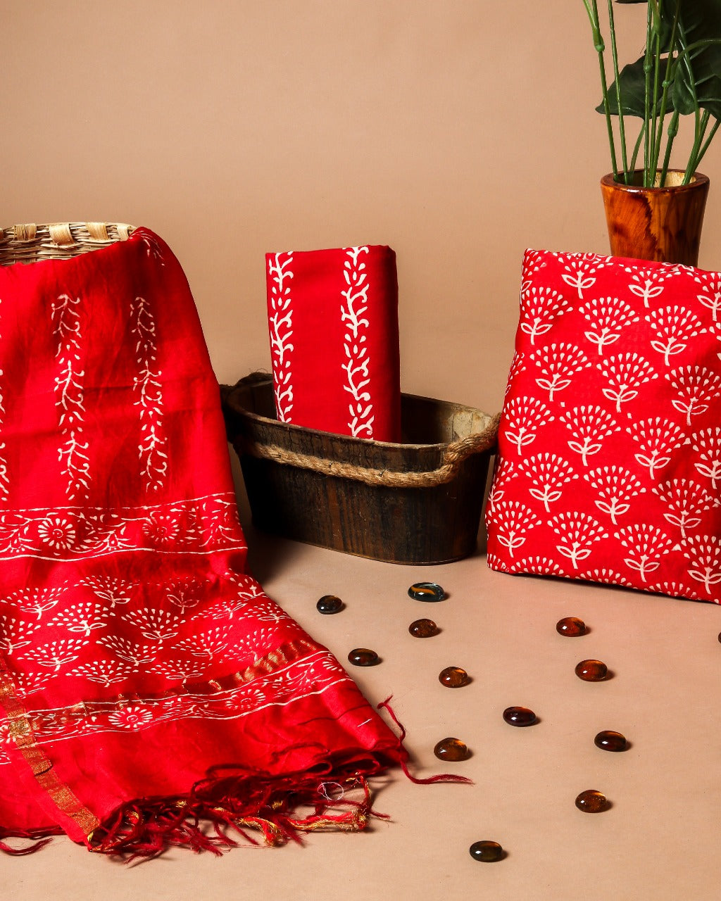 Shop Unstitched Hand Block Print Chanderi Silk Suit Sets (CHA489)