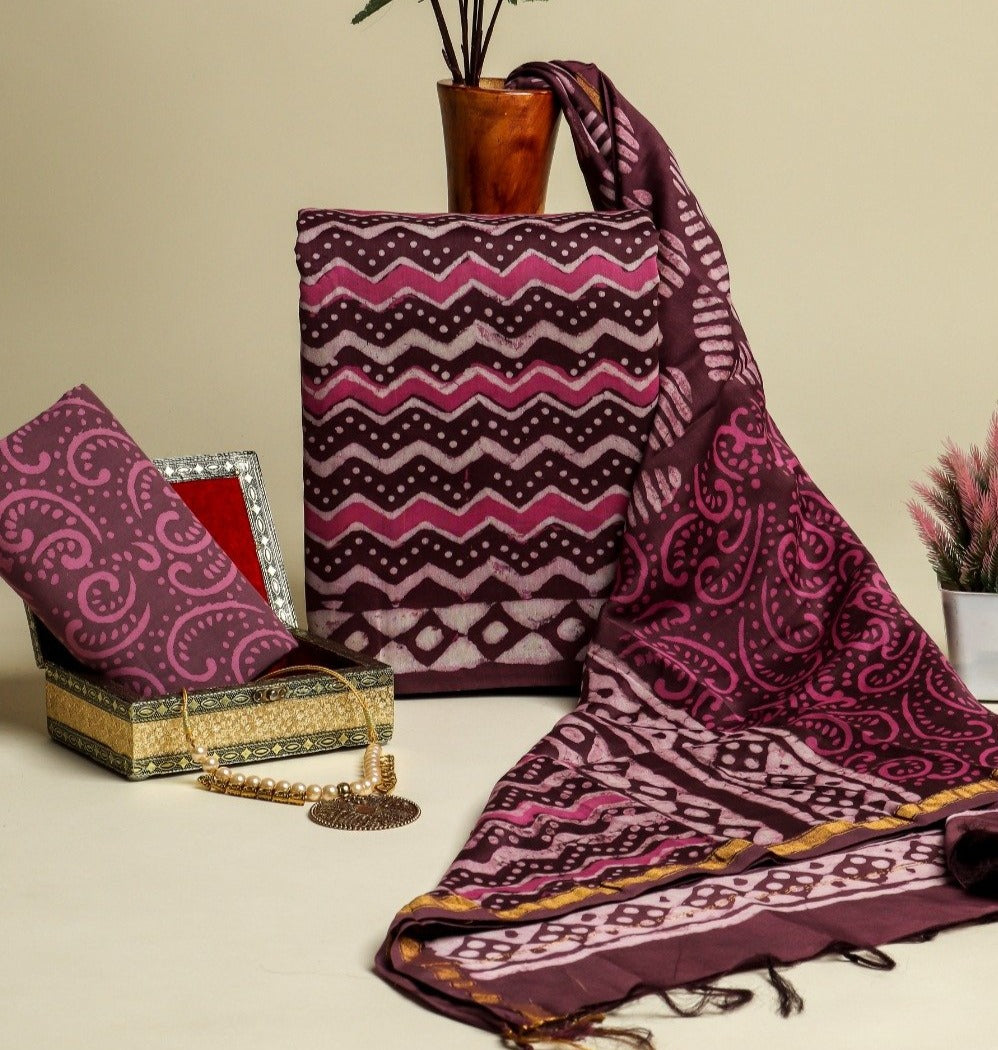shop unstitched chanderi silk suit sets online