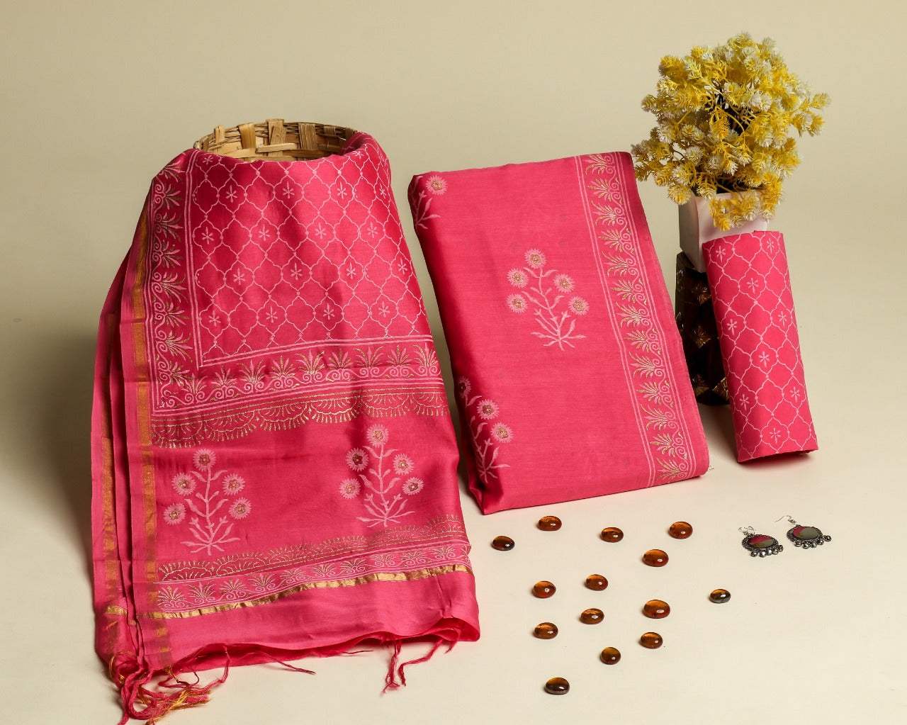 shop unstitched chanderi silk suit sets online