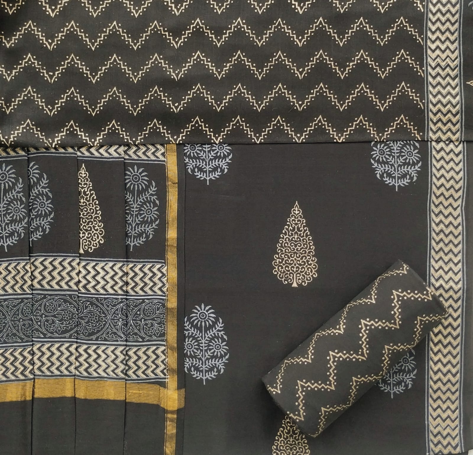 shop unstitched chanderi silk suit set