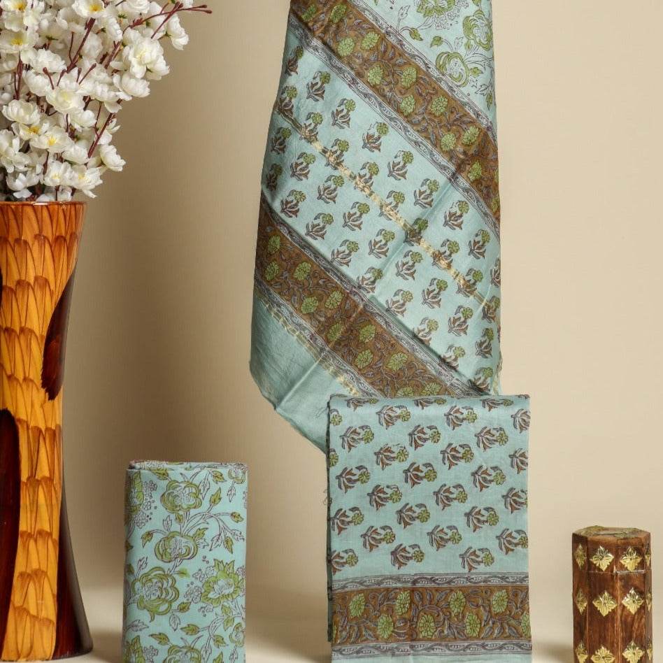 shop unstitched chanderi silk suit sets online