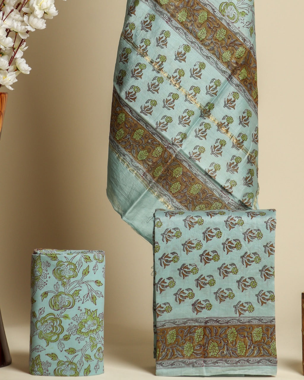 shop unstitched chanderi silk suit sets online