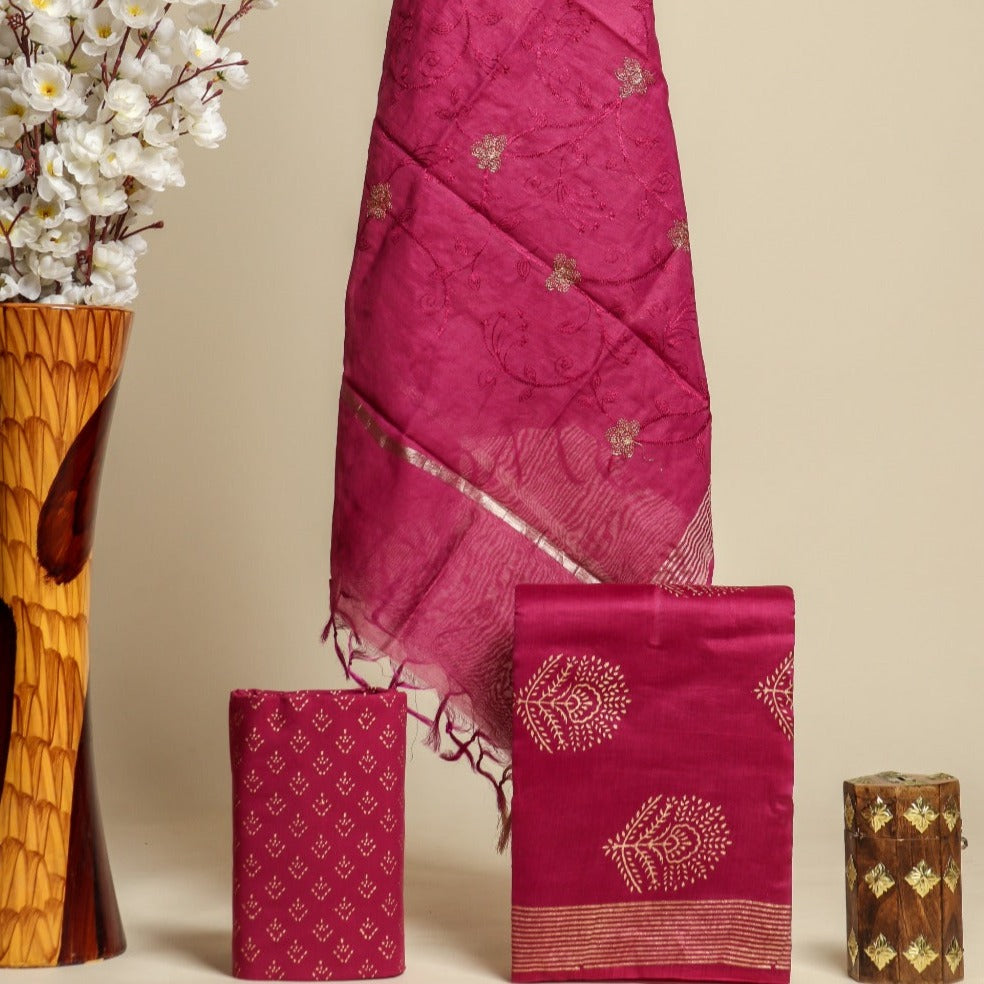 Shop unstitched chanderi silk suit sets (CHA601)