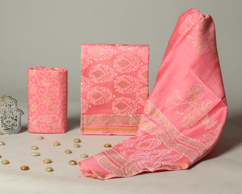 Shop block print chanderi silk suit sets online shopping (CHA642)