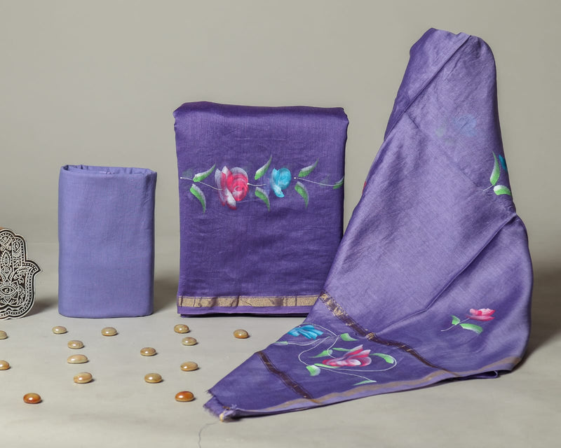 Shop hand painted chanderi silk suit set (CHA643)