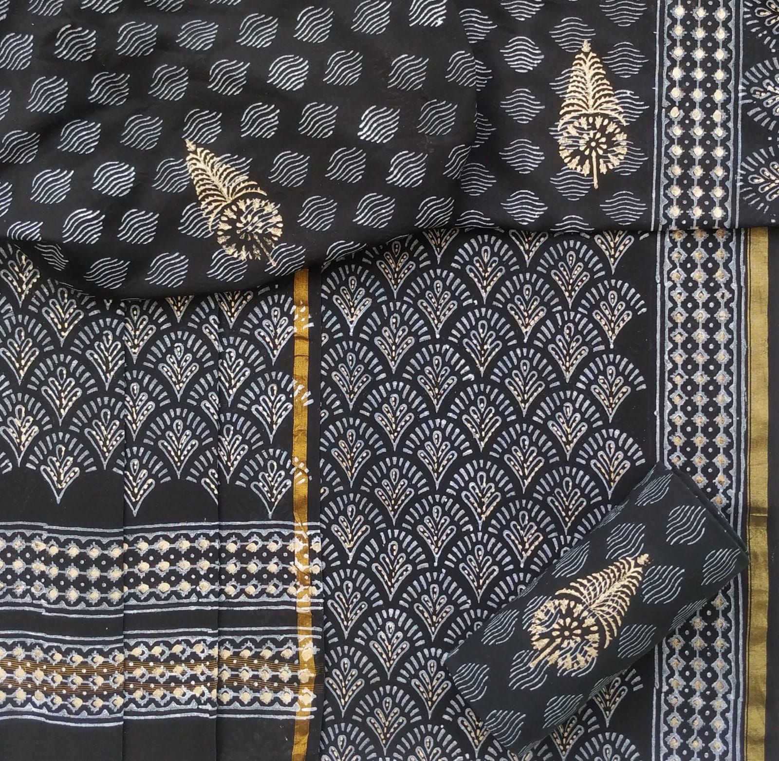 Designer Hand Block Print Chanderi Silk Suit Set (CHA647)