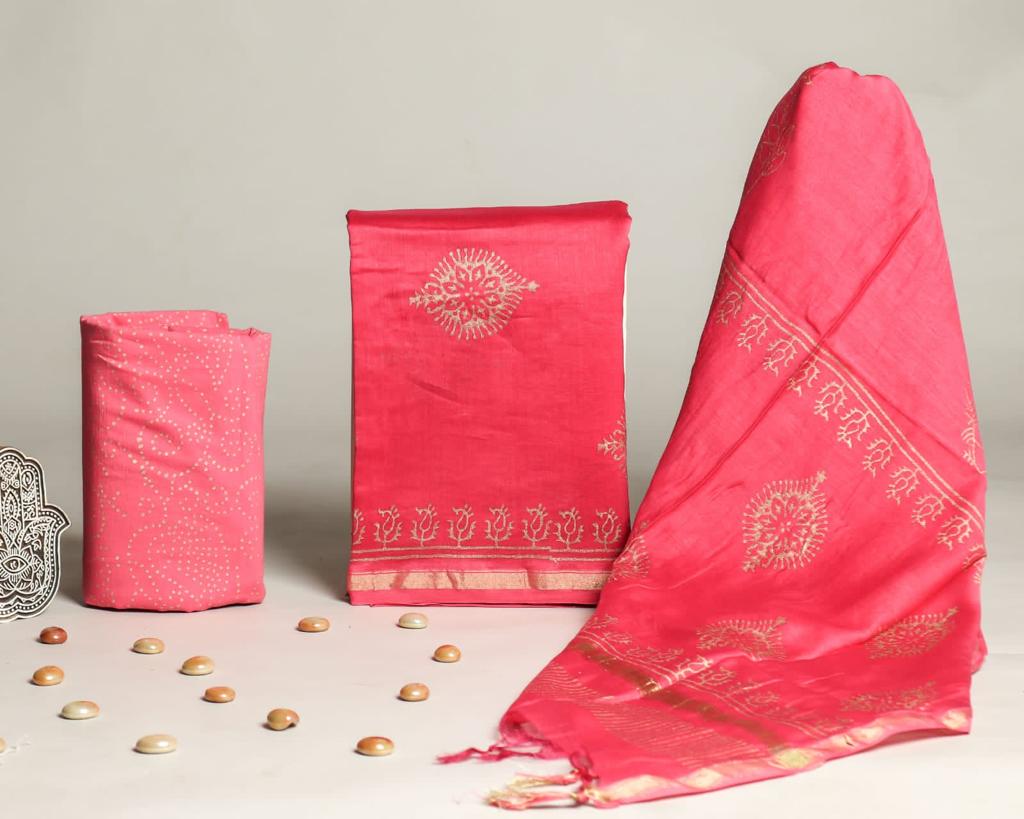 Shop unstitched chanderi silk suits (CHA695)