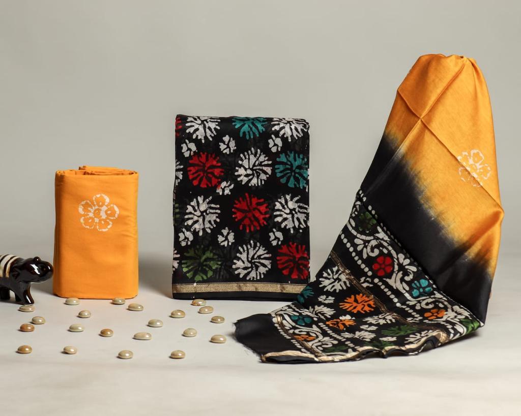 Shop hand block print chanderi silk suit sets (CHA699)