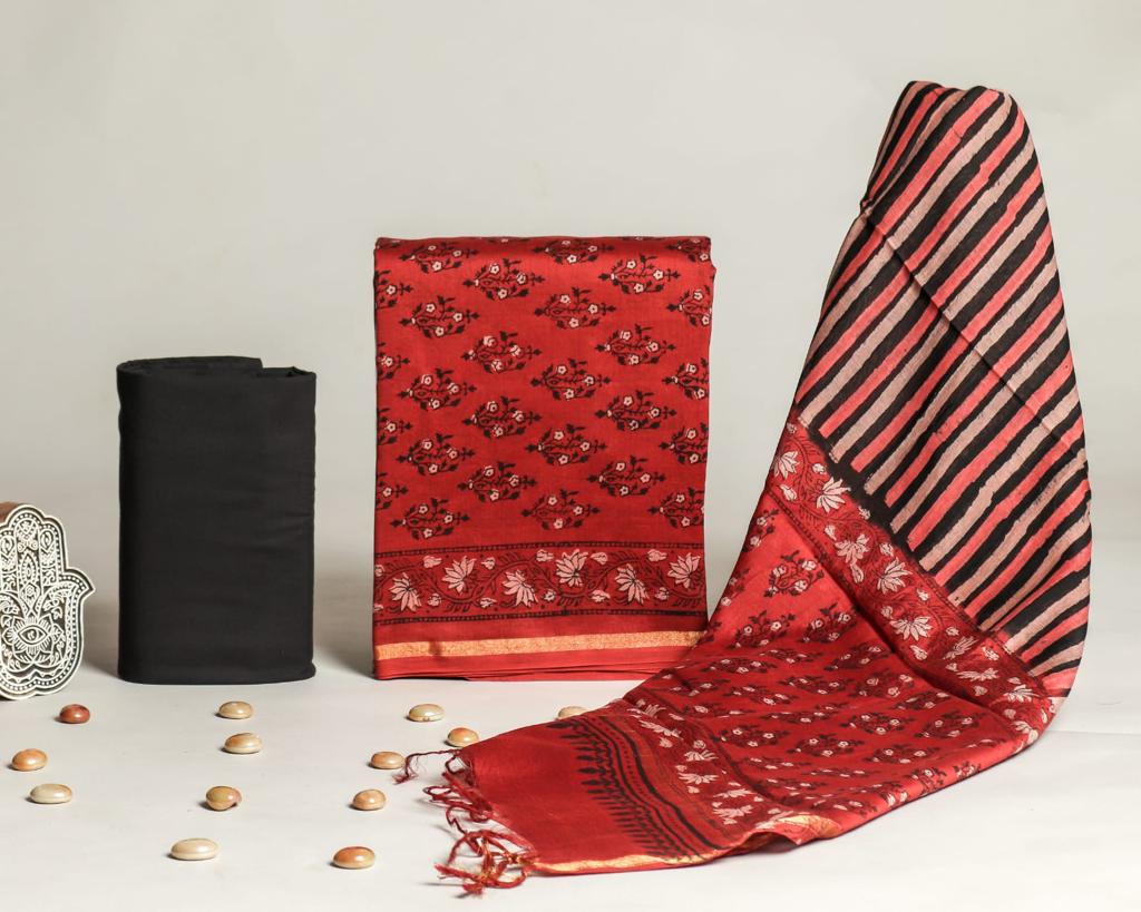 Shop jaipuri print chanderi silk suit sets online shopping (CHA705)