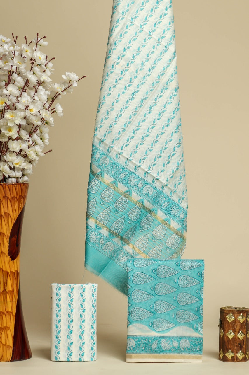 Shop block print chanderi silk suit sets (CHA724)