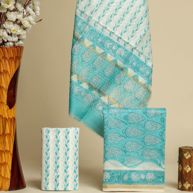 Shop block print chanderi silk suit sets (CHA724)
