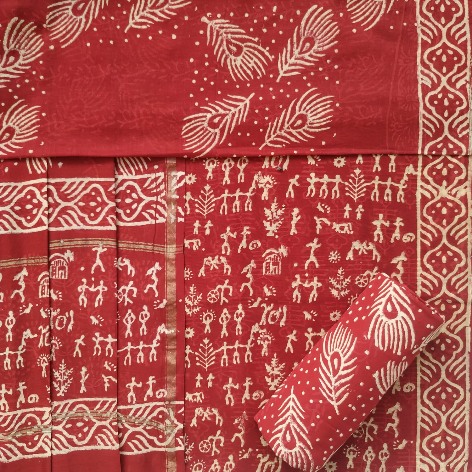 Shop hand block print chanderi silk suit sets online (CHA762)