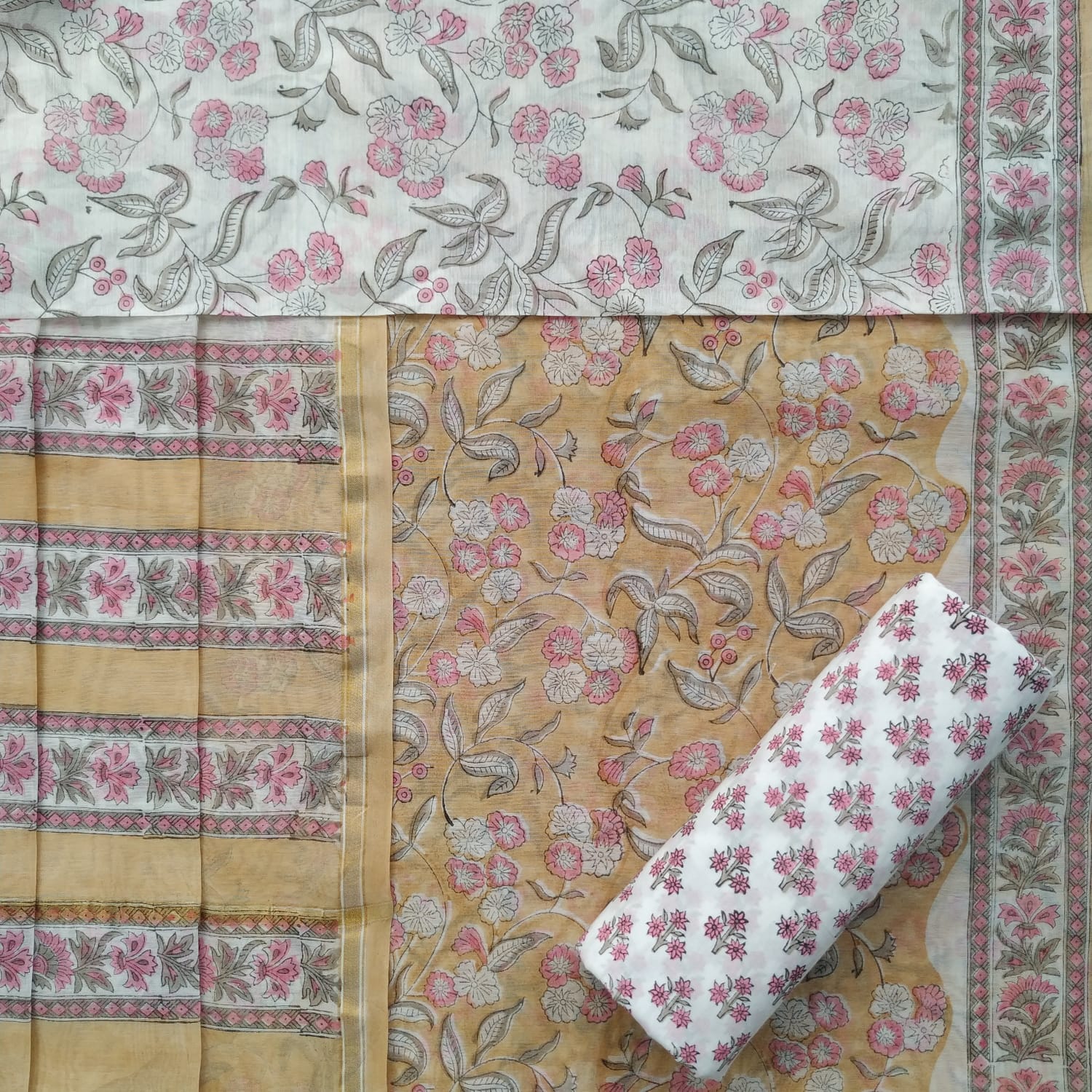 Shop unstitched block print chanderi silk suit sets (CHA780)