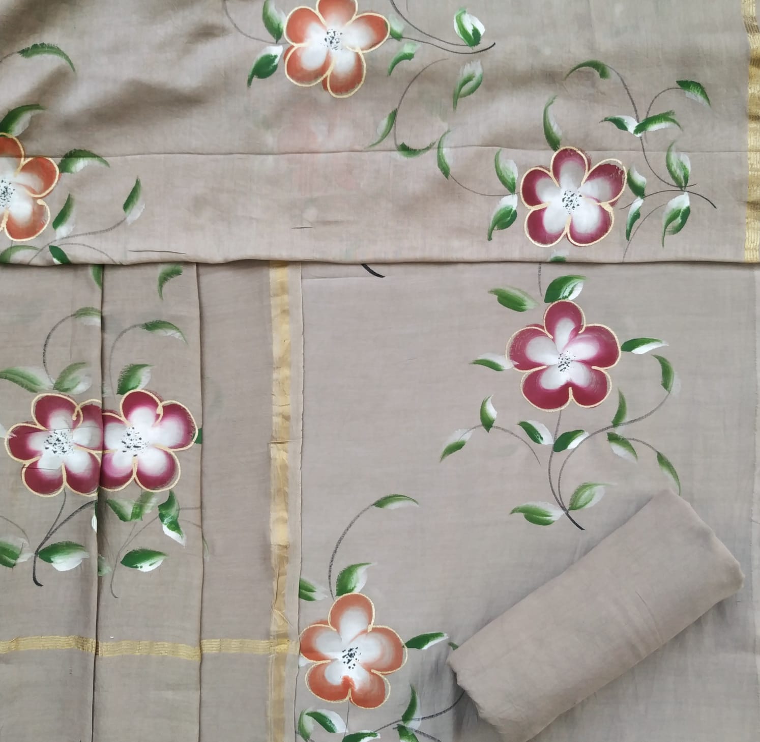 Shop unstitched hand painted chanderi silk suits online (CHA788)