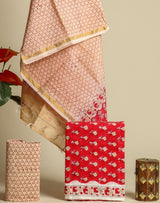 Shop unstitched hand block print cotton suit set with chanderi dupatta (CHD101)