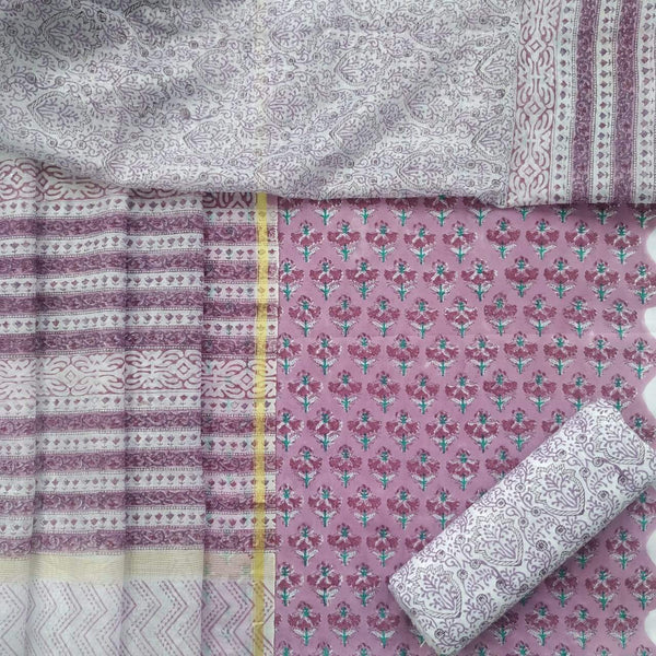 Shop Unstitched Hand Block Print Pure Cotton Suit with Premium Chanderi Silk Dupatta (CHD47)