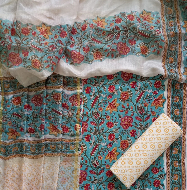 Shop Block Print Pure Cotton Suits with Premium Chanderi Silk Dupatta (CHD49)