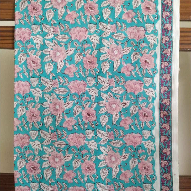 Hand Block Floral Printed Pure Cotton Suit with Premium Chanderi Silk Dupatta (CHD63)