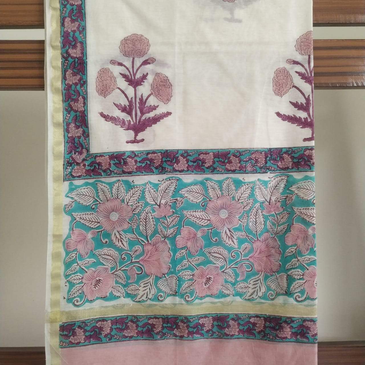 Hand Block Floral Printed Pure Cotton Suit with Premium Chanderi Silk Dupatta (CHD63)
