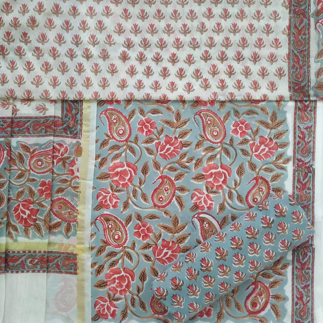Shop Unstitched Pure Cotton Suits with Premium Chanderi Silk Dupatta (CHD64)