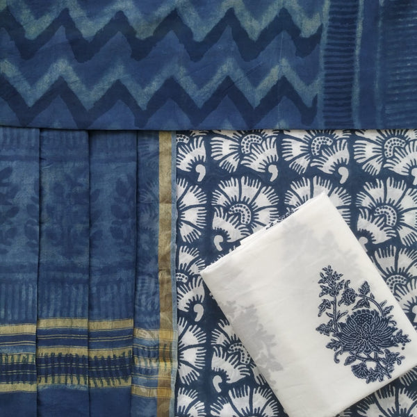 Shop Unstitched Block Print Pure Cotton Suits with Premium Chanderi Silk Dupatta (CHD81)