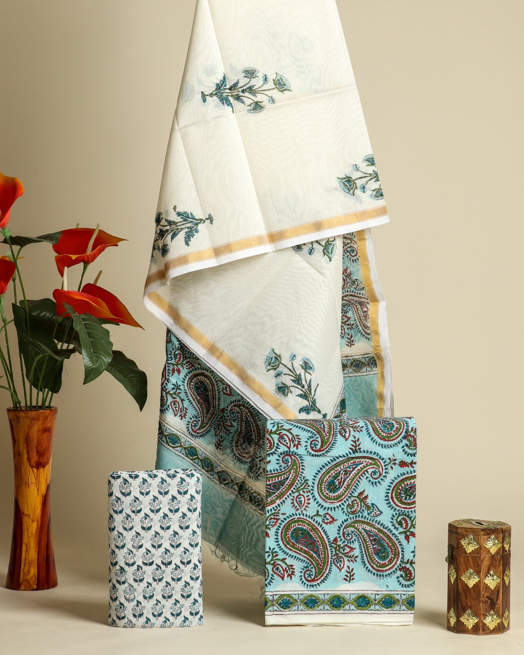 shop cotton suit with chanderi dupatta online (CHD89)